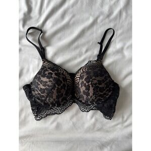La Senza Hello‎ Sugar Plunge Lace Push Up Bra Black 34B Floral Padded Lingerie